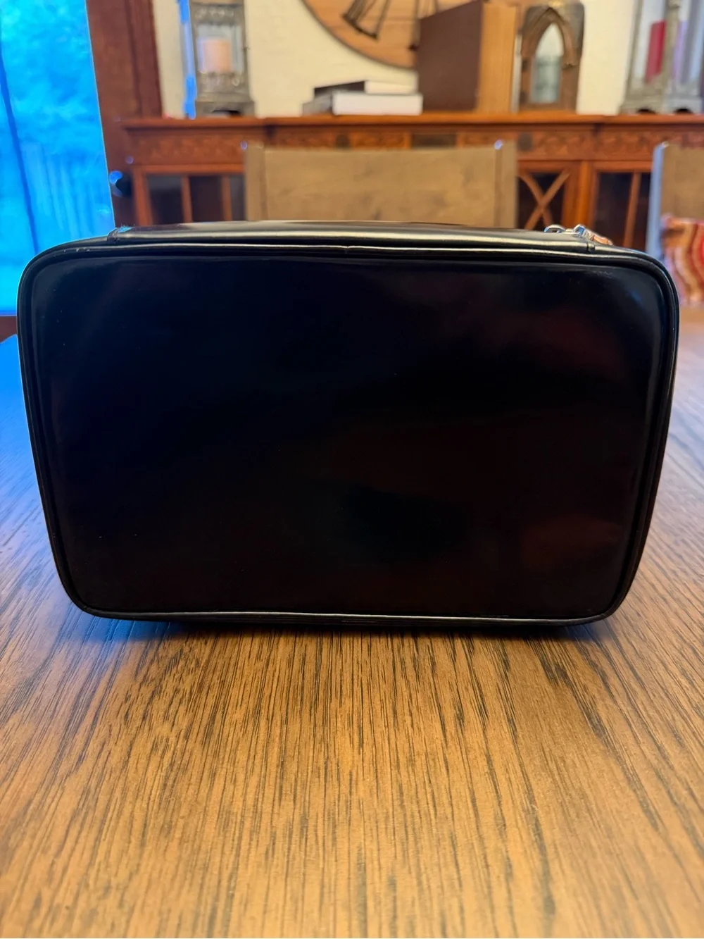 Vintage GUCCI Black Patent Leather Bamboo Vanity Cosmetic Case Bag